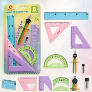 Juego De Geometría Flexibles Colores Pastel
