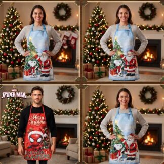 Mandil navideño con personajes - muñeco de nieve