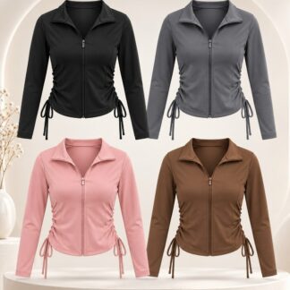 Chamarra Deportiva con detalle ajustable  $129 pz $120 apartir de 3pzs (linea) - Cafe, M