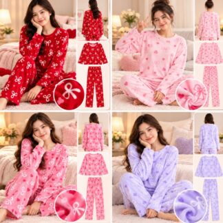 Pijama polar de moñitos - Rojo